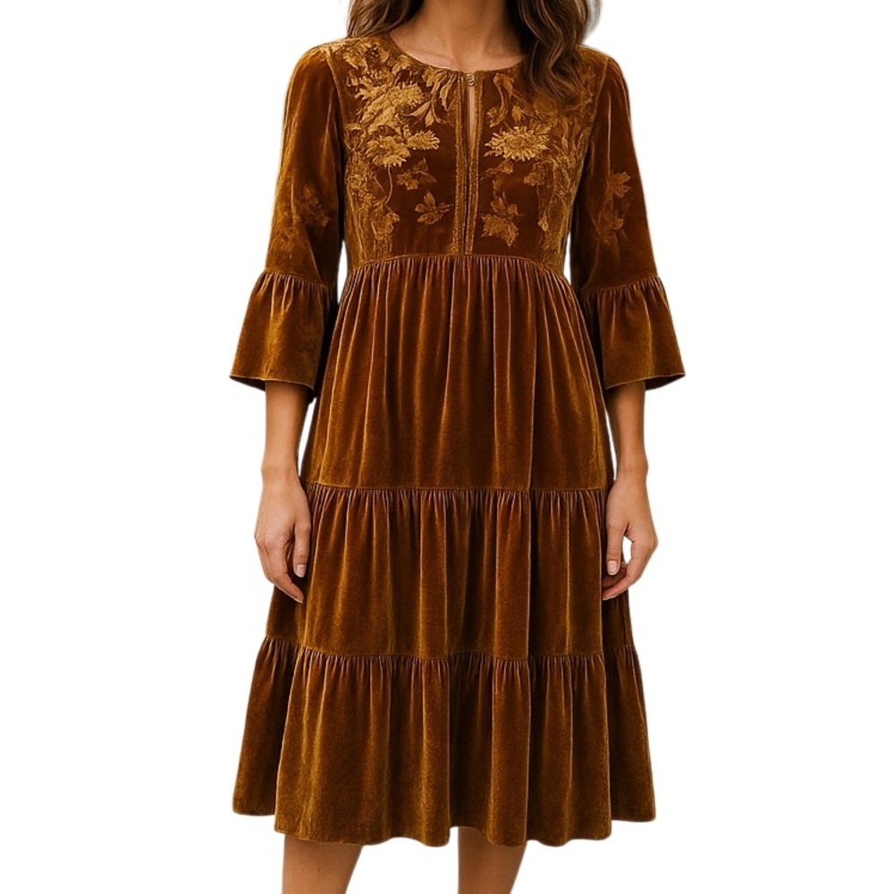 Johnny Was embroidered Millie Velvet Midi Dress RARE NWT